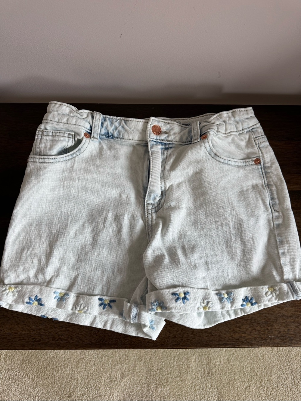 Cat & Jack Light Blue Denim Shorts with Floral Hem
